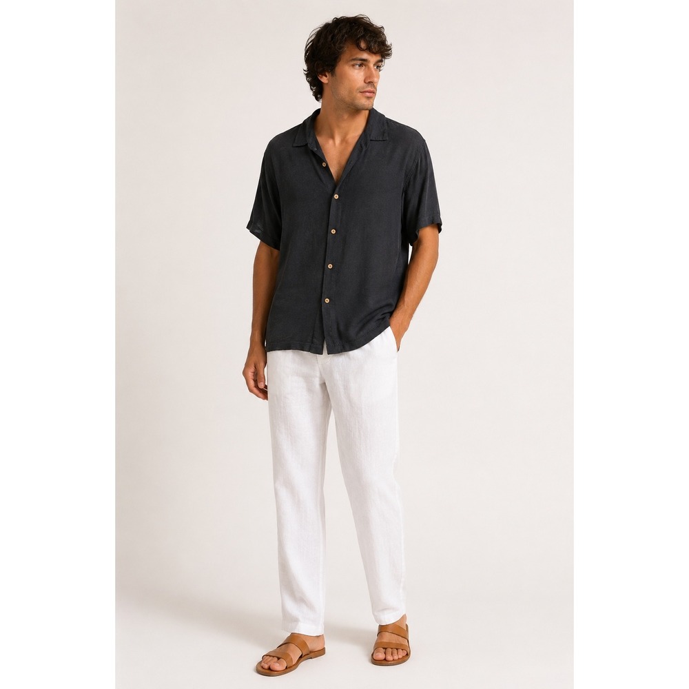 Alex Crane Ola Shirt Mens XL Charcoal Black 100% European Linen Camp Collar S/S